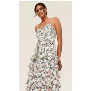 Likely Midi Dress Ariella Pink Floral Print Belted Ruffle Skirt New